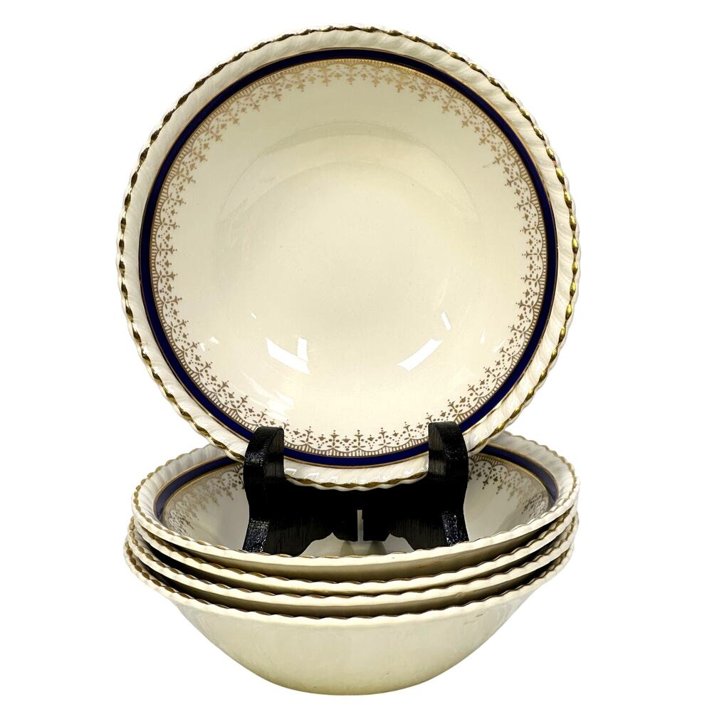 Johnson Bros Retired JB83 Windsor Ware Cobalt/Gold Coupe Cereal Bowls-Set of 5